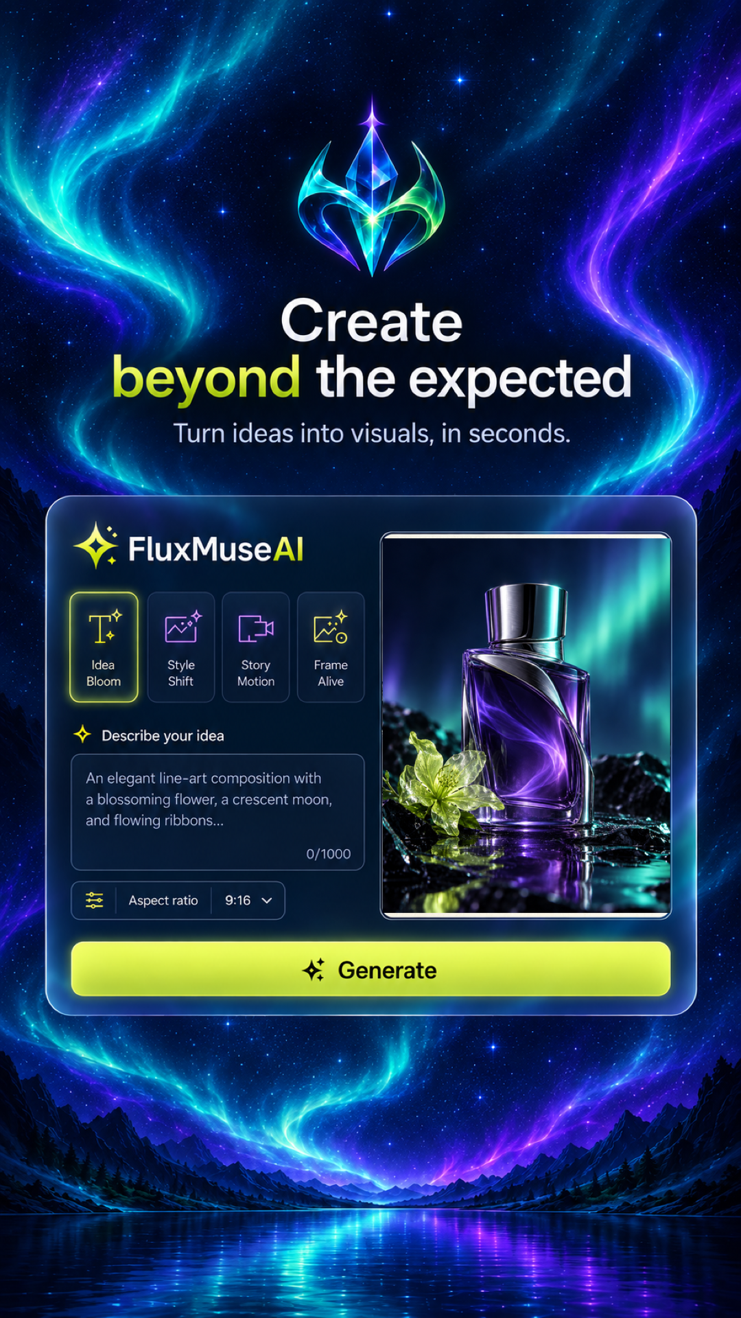 FluxMuse AI App Interface - Create beyond the expected